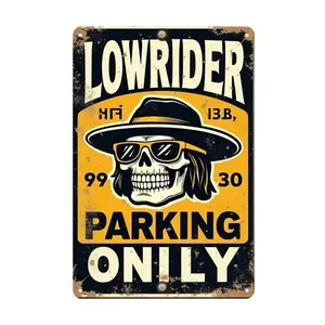 1pc Vintage Lowrider Skull Art - Retro Black & Yellow Tin Painting, Decorative Sign Wall Art for Bar Metal Tin Sign - Rustic Iron Wall Art for Home, Office, Cafe, Bar, and Garage Decor - Easy to Hang, Versatile for Holiday and Seasonal Decorations