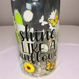 16 oz Glass Tumbler with Bamboo Lid & Plastic Straw Reusable Fashionable Design for On-the-Go Drinks Hand Wash Only