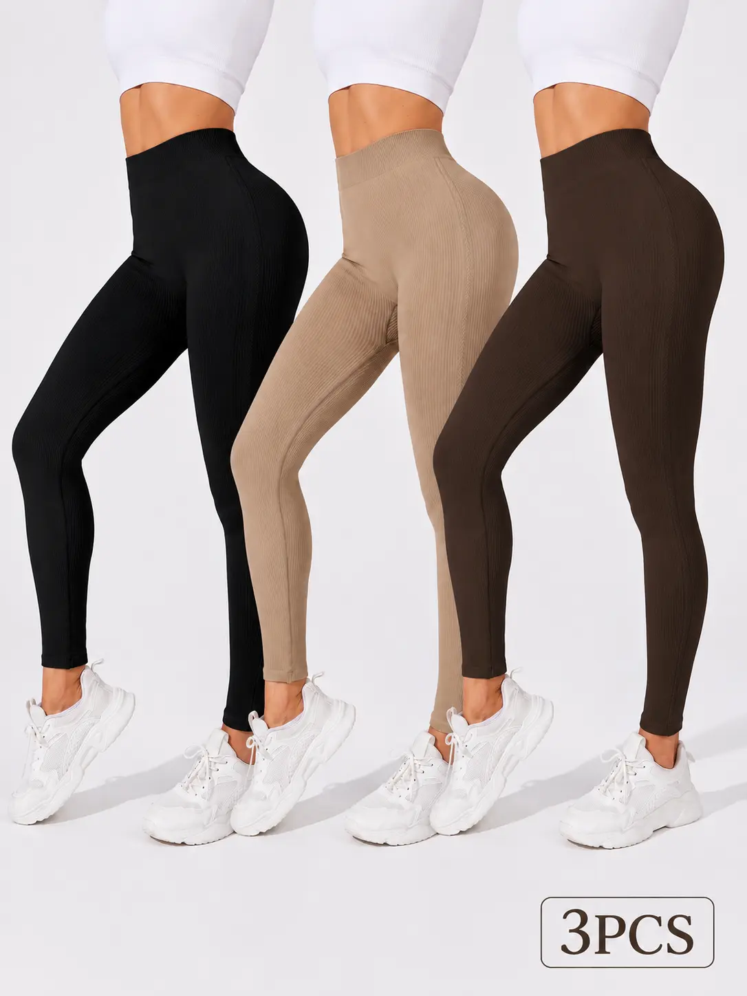 Women's Polyamide Leggings, High-Waisted Ribbed Seamless Clothes for Women, Medium Stretch Activewear for Yoga & Studio Workouts, Women's Clothes, Elastane