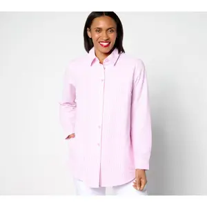 Joan Rivers Petite Seersucker Button Front Shirt