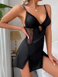 Women's Satin Deep V Backless Sleepwear Set, Breathable Sleeveless Pajama Suit, Comfortable Home Wear for Women