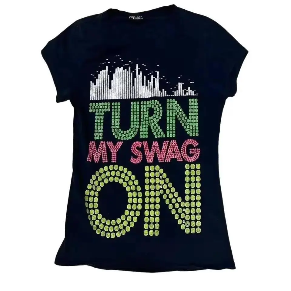 トップス Musical Tee SWAG Y2K Turn On My Swag Baby Tee, Grunge Clothes, Y2k Kitty Trashy, Y2k