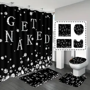 [Popular Choice]1pc/4pcs, bathroom curtains shower, bathroom set, shower curtains, shower curtain sets, bathroom rug, home decoration, bathroom mat, diamonds and letter patterns, simple and luxurious theme decoration, bathroom set, with 12 hooks.