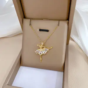 (Box Not Included) 1 Elegant Ballerina Pendant Necklace — Gold-Tone Bohemian-Style Jewelry Adorned with Sparkling Crystals; A Perfect Choice for Everyday Wear or Special Occasions | Everyday Jewelry | Elegant Pendant Necklace | Gold-Plated Jewelry