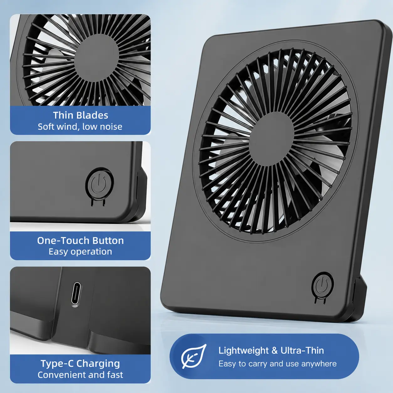 1 Count, Ultra Thin USB Plug-in Desktop Fan, 3 Speed Adjustable Compact Personal Cooling Fan for Home Office Daily Desktop Use