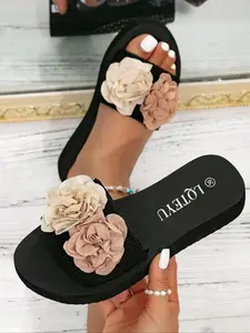 Women's Fashion Sandals Elegant Small Flower One Strap Slippers Comfortable Summer Shoes for Daily Wear