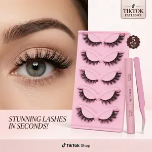 3 in 1 set  5 Pairs fluffy lash clusters Fox Eyelash Extensions Kit with Tweezers&Bond and Seal ， Light-Volume Wispy Professional Makeup Lashes Silk Fiber，Easy DIY and Long-Lasting，