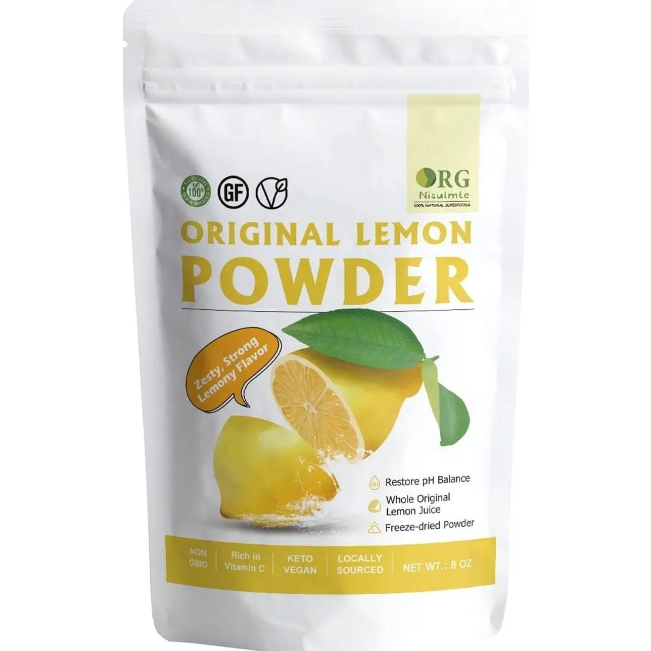 Lemon Powder,Whole Lemon Juice Freeze Dried Powder Strong Lemony Flavor 8 Oz