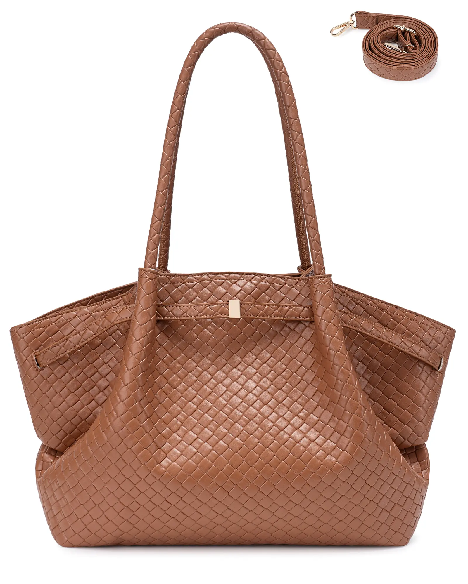 Embossed Grid PU Leather Tote Bag for Women, Large Slouchy Shoulder Handbag with Detachable Strap, Fits 13 Inch Laptop Travel Casual Work Commute Top-Handle Satchel Purse