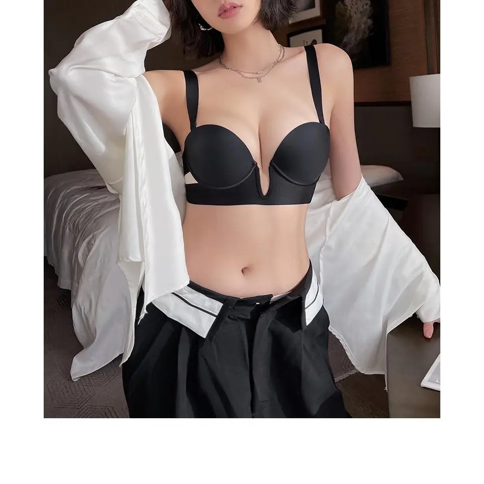 23 New Deep V Seamless Gather Bra for Women Small Chest Lift Side Support Soft Underwire Bra Set