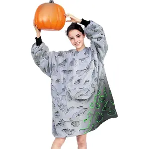 Halloween Hoodie Blanket Gifts for Women Adults - Wearable Blankets for Kids Men, Halloween Birthday Gifts Decorations, Flannel Hooded Blanket with Larger Pocket for Adults