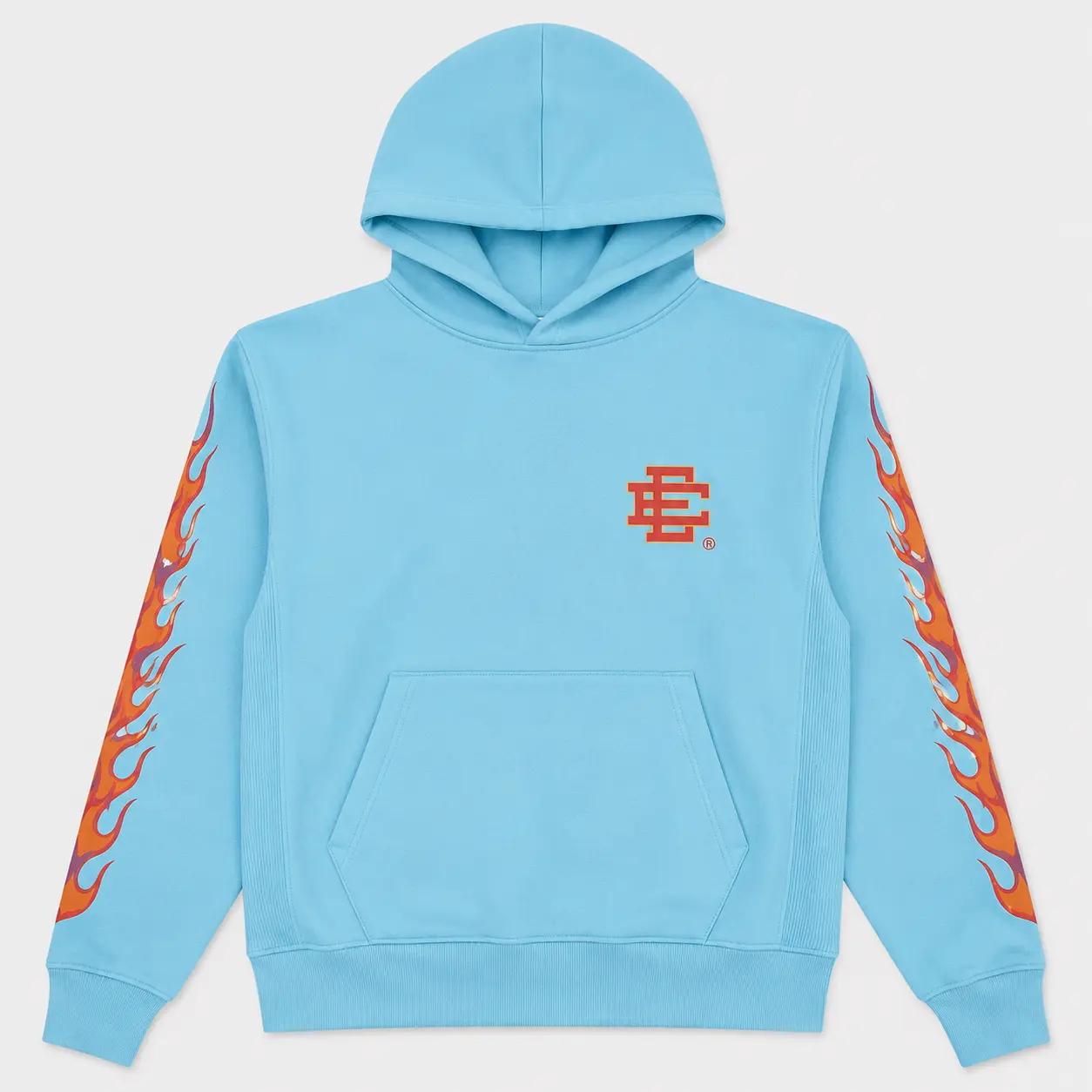 Eric Emanuel Hoodie, Flame Sleeve EE Logo Hoodie, Heavyweight Cotton Pullover, Unisex Streetwear, Casual Graphic Sweatshirt