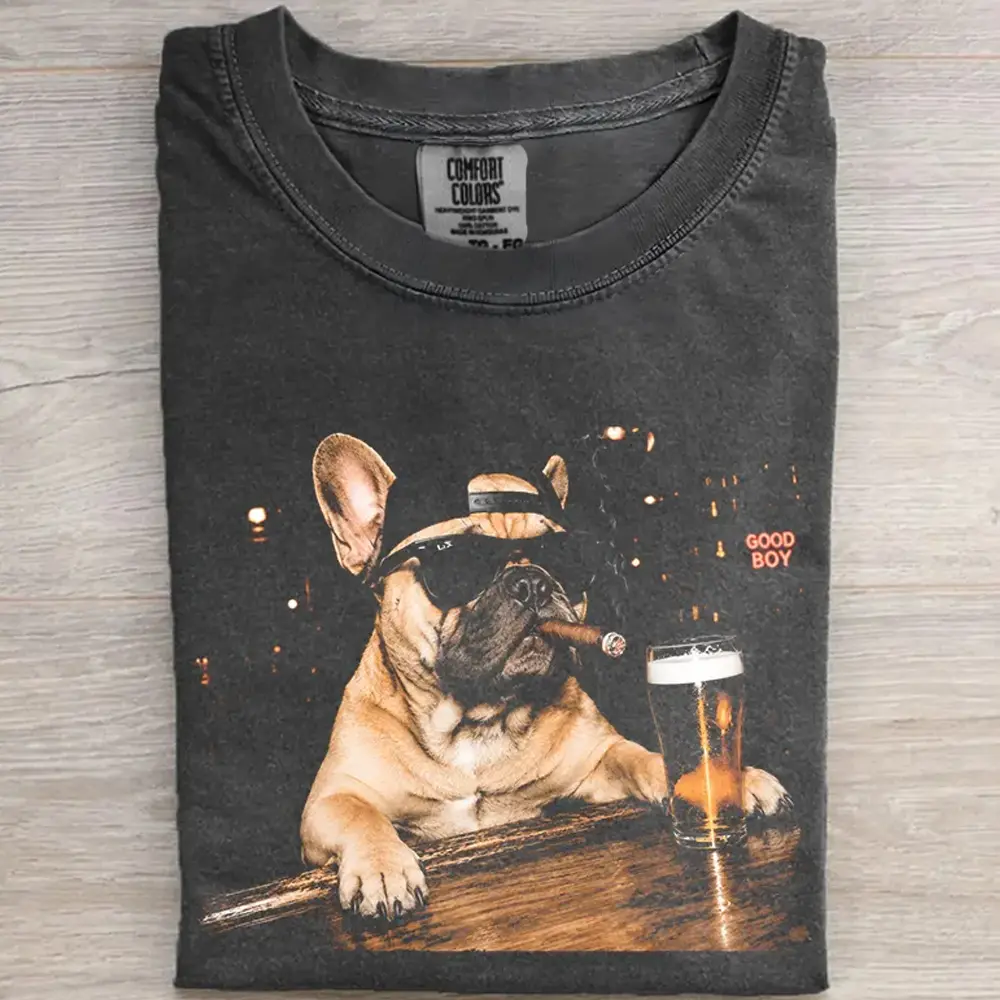 Funny French Bulldog Smoking Cigar Shirt, Frenchie Dog Graphic Tee, Gangster Puppy T-Shirt, Vintage Pet Lover Apparel, Gift for French Bulldog Mom Dad