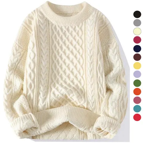 Women's Solid Textured Cable Knit Sweater, Casual Drop Shoulder Long Sleeve Round Neck Jumper for Fall & Winter, Ladies' Knitwear for Daily Wear