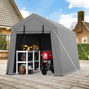 GARVEE 7'x10' Outdoor Portable Storage Shed, Waterproof & UV-Resistant Garage Shelter with 2 Roll-Up Zipper Doors, Anti-Snow Carport Tent for Motorcycle, Bike, and Outdoor Equipment, Gray