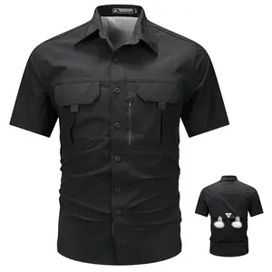 Men’s outdoor quick-dry work short-sleeve shirt, breathable mesh lining + multi-pocket design, scratch-resistant and wear-resistant, suitable for commuting and hiking, can be worn two ways, lightweight summer casual quick-drying shirt.