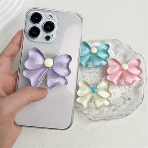 Cute Socket Talk Grip Candy Colored Bow Phone Grip Desktop Stand Resin Butterfly Knot Foldable Holder Mobile Accessory