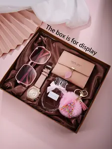 Stylish Women's Quartz Watch with Elegant Wallet, Trendy Glasses, Unique Keychain and Charming Perfume, Complete Fashion Set for Enhancing Elegance, Jewelry Watch Set