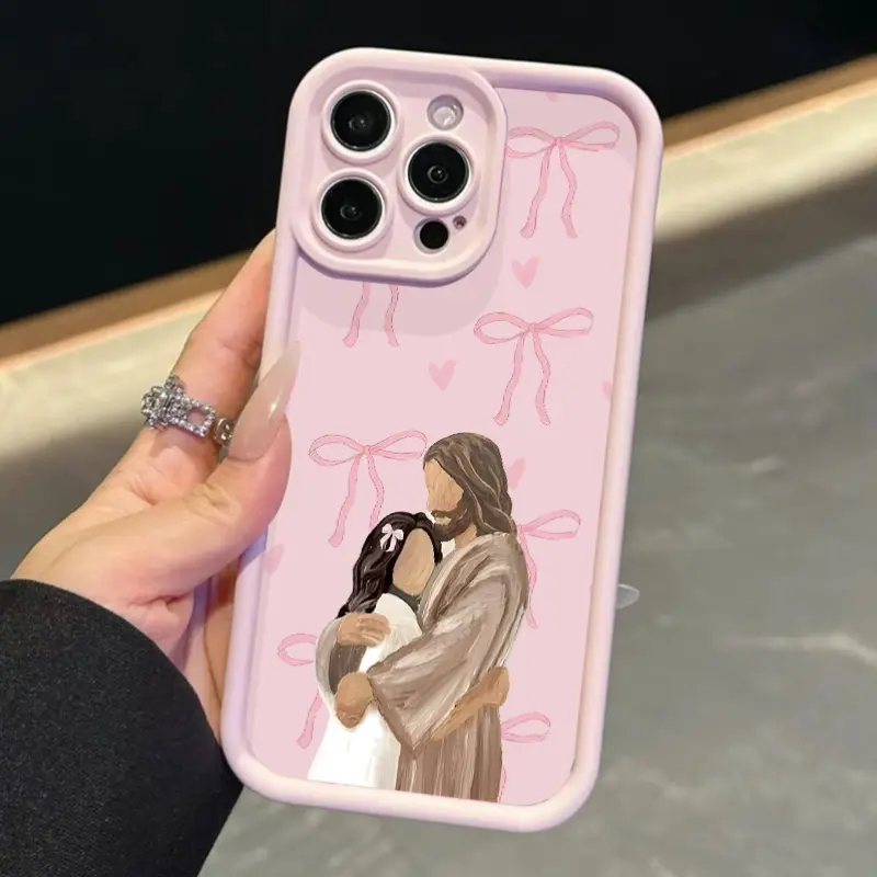 1pc love-heart bow embrace printed pattern design pink phone case, birthday and Christmas gift, compatible with iPhone 17/16/15/14/13/12/11/X/XS/XSMAX/16E/17E/12/13 MINI, a holiday gift for friends, family, and yourself., Cover, Accessories, Smartphone su