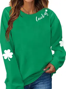 St. Patrick's Day Sweatshirt for Women Lucky Shamrock Long Sleeve Shirt 100% Cotton with Clover Print Pullover Tops Unisex Crewneck - Fabric