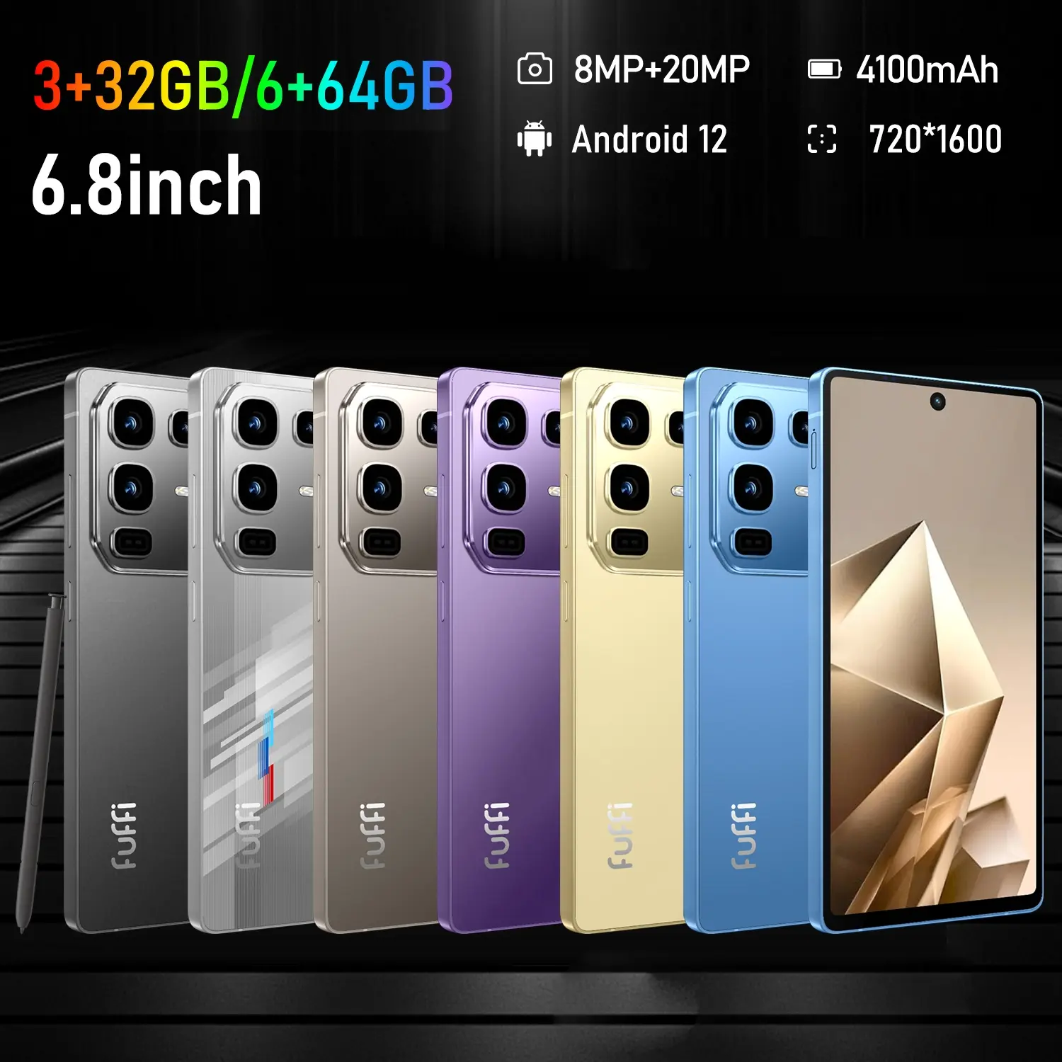 FUFFi-6.8 inch Android Smartphone with Stylus, 3+32GB / 6+64GB ROM