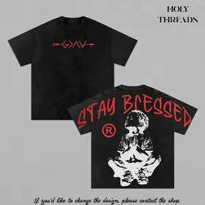 Holy Threads GOD'S CHILD Stay Blessed Vintage Hoodies Washed / Washed T-Shirt God Is Greater Arrow Tee Christian Streetwear Oversized Heavyweight Faith Shirt Faith Prayer Boy Jesus Apparel Faith Gift Outfit