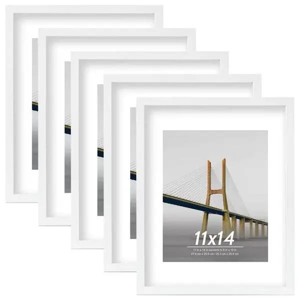 5-Pack Rectangular Modern Plastic Wall Frames, Shatter-Safe Dual-Size Gallery Set - 8x10 with Mat, 11x14 Without Mat for Home Decor Memory Display