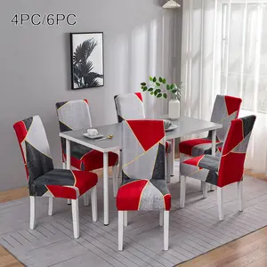 Geometric Print Chair Covers Set, 4/6 Counts Modern Removable Washable Chair Slipcover, Chair Protector for Home Dining Room Decor