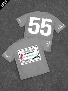 Men's Regular Fit Letter & Number Print Round Neck Tee, Casual Streetwear Short Sleeve Crew Neck T-shirt for Summer, Fashion Men's Top for Daily Wear