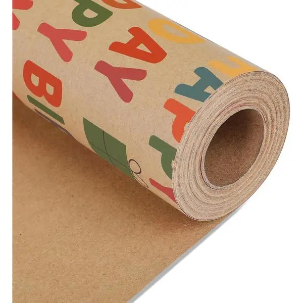 NESCCI Birthday Wrapping Paper,Gift Wrapping Paper Roll,Kraft Wrapping Paper-17 inch X 32.8 Feet Per roll,Colorful Happy Birthday Pattern For Boys Girls, Perfect For Birthdays Party, Baby Shower