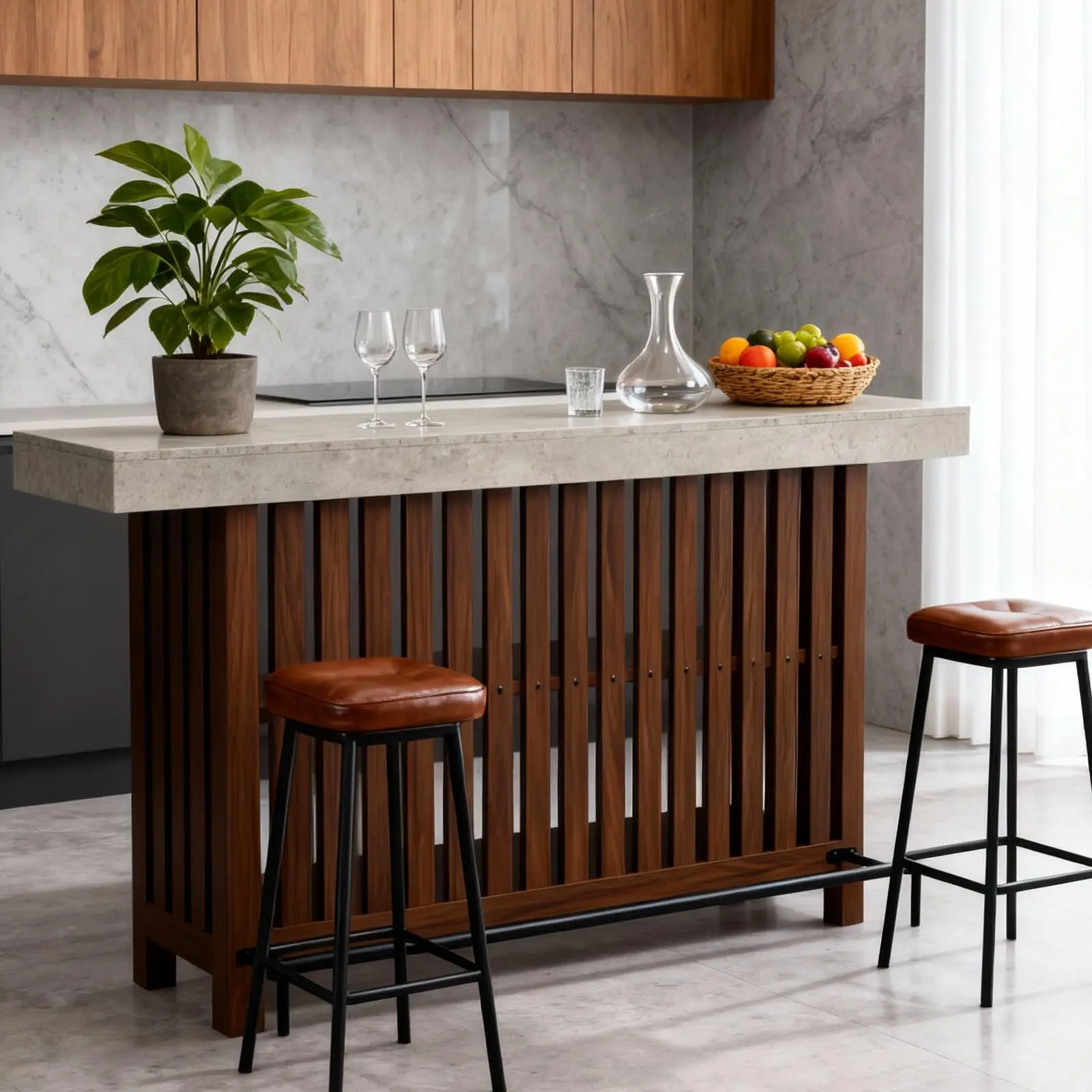 Garvee 2-Tier Bar Table, 63" Large Wood Home Bar Unit with Footrest, Pub Table with Storage Shelves for Kitchen, Dining Room, Bistro, Living Room, Indoor