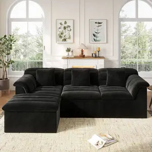 [1-3 Package] COPIAE 81-142" Modular Boneless Couch, Corduroy Deep Seat 26" Sofa, Backrest Lumbar-Back-Neck Support Couches, No Assembly Compressed Sofa, Sectional Sofa Couches with Dual-Layer Upholstered Cushions for Apartment Movie Night summervibes