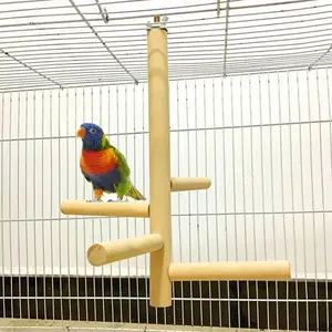1PC Natural Wood Cork Parrot Ladder Toy - Rotating 4-Level Bird Swing Exercise Accessory with Sturdy Perch for Pet Birds, Encourages Climbing and Flying, Improves Physical Health
