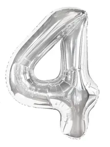 silver number 4 balloon 40-inch big, large foil helium number balloon, jumbo giant mylar number 4 balloon party birthday, decorations