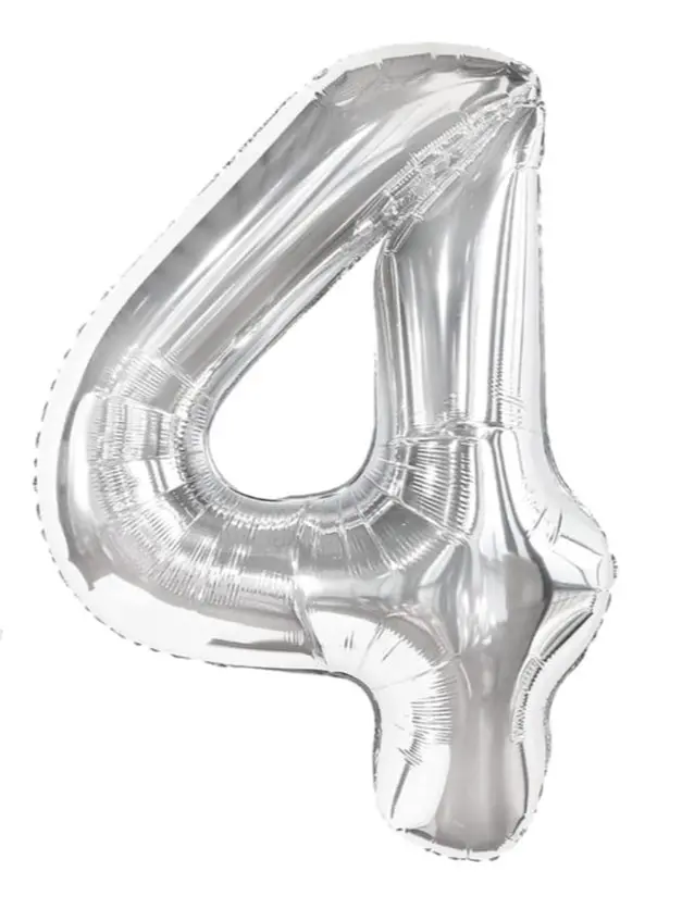 silver number 4 balloon 40-inch big, large foil helium number balloon, jumbo giant mylar number 4 balloon party birthday, decorations