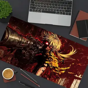 1pc Fiery Red Anime Girl with Heavy Machine Gun Large Gaming Mouse Pad, Extended XXL Desk Mat, Stitched Edge, Non-Slip Rubber Base, Ideal for Anime Fans, Gamers and Edgy Desk Decor