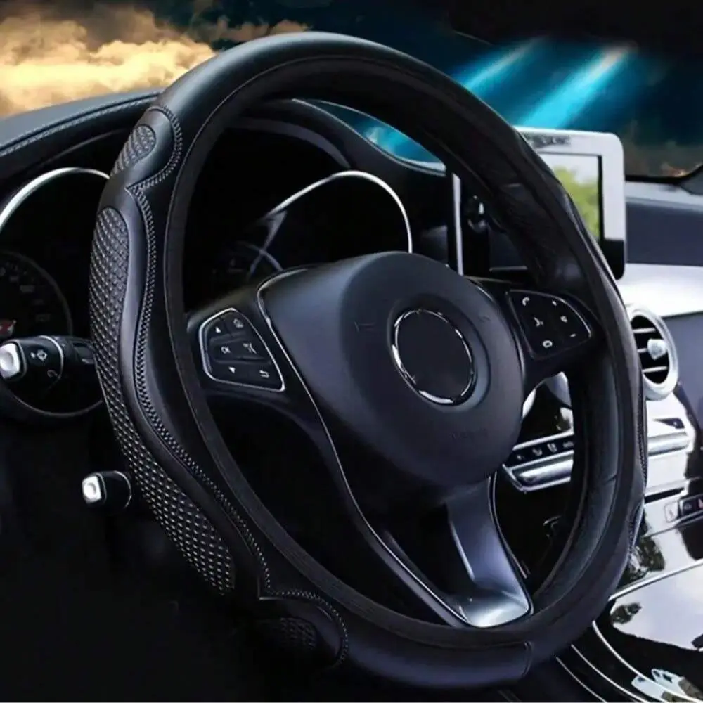 Universal Car Steering Wheel Cover, Breathable Anti-slip Auto Steering Wheel Protector Cover, PU Leather Car Interior Accessories for Men & Women