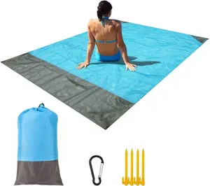 Beach Blanket Sandproof , Beach Essentials Extra Large Beach Mat, 79" x 55"-79" x 83" Oversized Durable Outdoor Picnic Mat Storage Bag for 1-4 Adults, Beach Accessories for Travel, Camping, Hiking