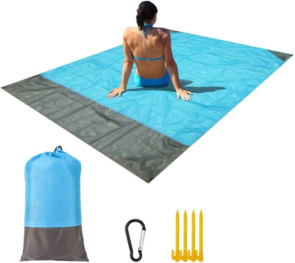 Beach Blanket Sandproof , Beach Essentials Extra Large Beach Mat, 79" x 55"-79" x 83" Oversized Durable Outdoor Picnic Mat Storage Bag for 1-4 Adults, Beach Accessories for Travel, Camping, Hiking