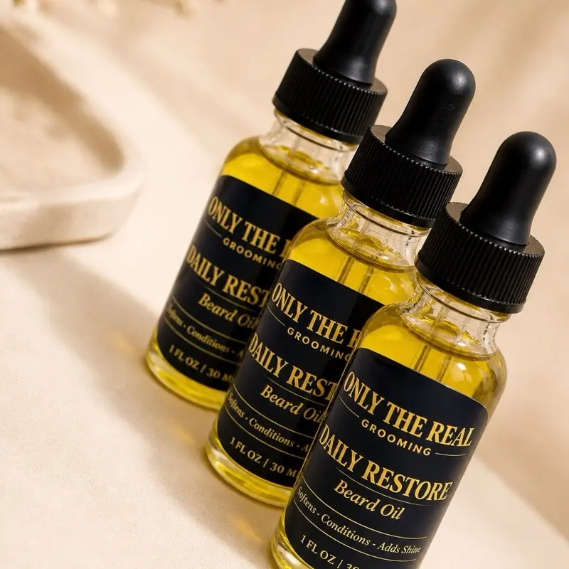 Only The Real Men's Daily Restore Beard Oil - 1 oz Nourishing Lightweight Natural Hair Care, Moisturising & Softening, Boosts Appearance & Shine, for Men's Hair Conditioning, Moisturising Hair Care