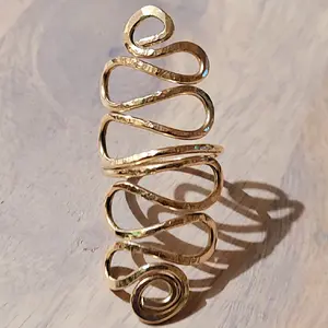 Handmade Hammered Brass Long Scrolled Ring | Statement Ring