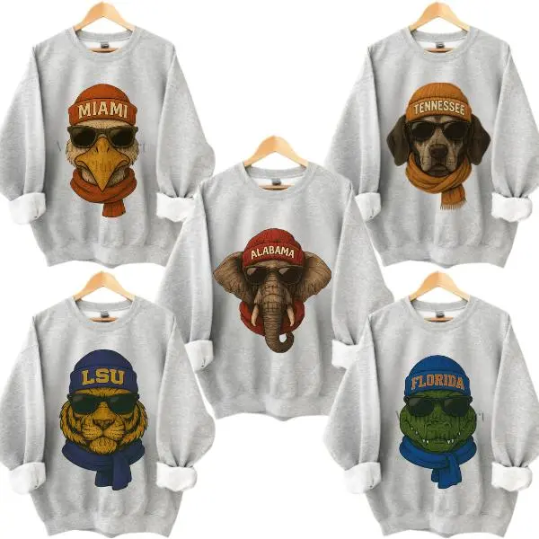 Vintage College All Teams Spirit Animal SPORT GREY SWEATSHIRT Streetwear Top Sports Classic Sweater Pullover Long Sleeve Sweatshirts Vintage Game Day, Gift for Sport Fans, Graphic Colthing