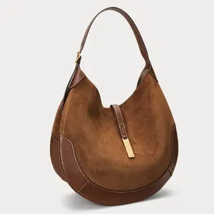 Women's Suede Equestrian Design Dumpling Tote Bag Large 40*38*6cm Trendy Hot-Selling Handheld Crescent Bag winter