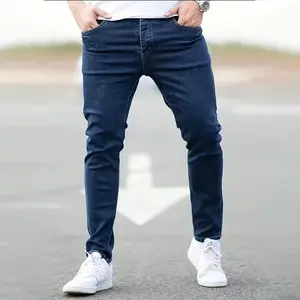 Men'S Light Washed Skinny Jeans - Stretchy Cotton Blend, Distressed Blue Denim with Raw Wash Detail, Street Style, All-Season Wear Pants Casual Menswear Pocket baggy jeans men baggy jeans men Fabric skinny jeans Polyester Medium