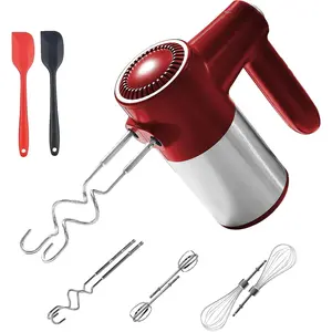 7-Speed Cordless Hand Mixer for Baking - Electric Handheld Mixer with 6 Stainless Steel Attachments, Turbo Boost, Digital Display, Lightweight Cake Mixer for Eggs, Cream, Cookie Dough (Red)
