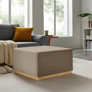 Modway Tilden Large 28" Square Performance Velvet Upholstered Ottoman in Taupe Natural