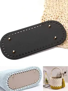 2pcs Crochet Bag Bottom With Holes And Leather Buckle, Handmade Woven Oval Shaped Base, Universal Leather Buckle, Gourd Shaped Button Clasp, Suitable For DIY Shoulder Bags And Crafts, Ideal Gift For Handcraft Enthusiasts, Bag Accessories