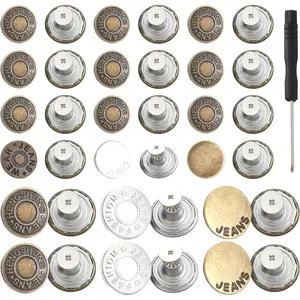 15 count Jean Buttons Replacement Kit for Loose Jeans, Heavy Duty Metal Snap Buttons, No Sew DIY Fix to Make Jeans Smaller, Rust-Proof Repair Set