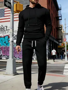 Men's Slim Fit Hoodie Set Black Streetwear Tracksuit 2 Piece Outfit