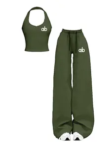 Women's Sexy Halter Top & Straight Leg Pants Set, Slimming Waist Design, Comfortable Soft Fabric, Perfect for Daily Life, Travel, Shopping, Sleepwear